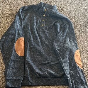 Men's Charcoal Turtleneck Sweater with Brown Elbow Patches